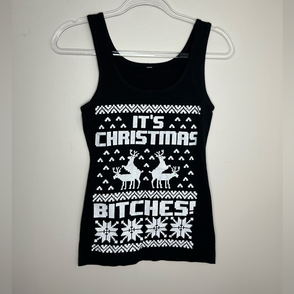 It’s Christmas B*tches! Funny, festive tank top. Black/White. Size small. - Picture 1 of 2